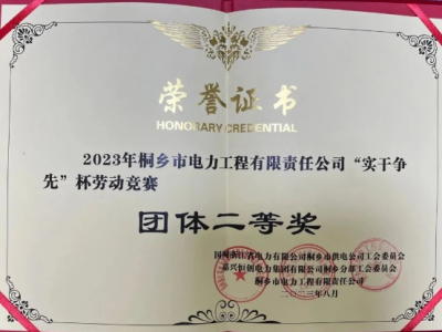 喜報-我司榮獲2023年“實干爭先”杯配網(wǎng)工程技能競賽團(tuán)體二等獎